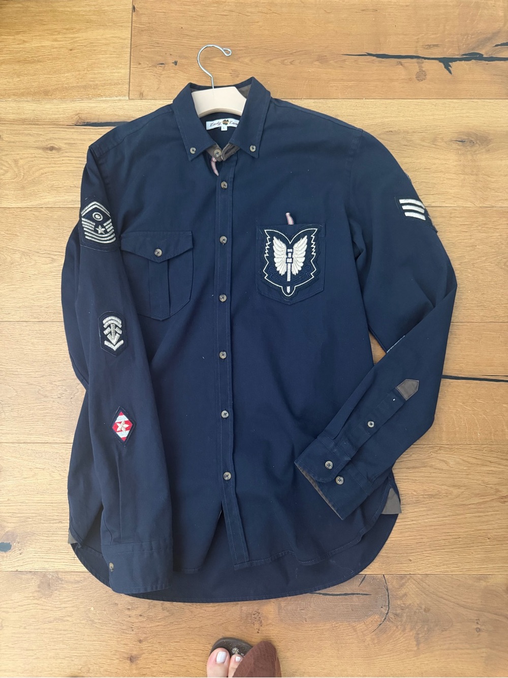 Men's Navy Embroidered Patch Shirt Jacket